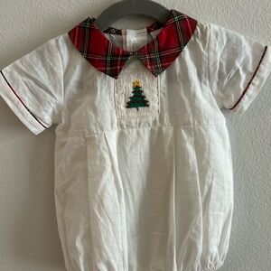 Carriage Boutique embroidered Christmas Tree Bubble with Red Plaid Collar